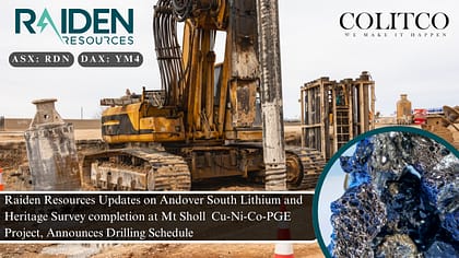 Raiden Resources Updates on Andover South Lithium and Heritage Survey completion at Mt Sholl Cu-Ni-Co-PGE Project, Announces Drilling Schedule